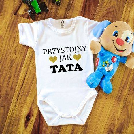 "PRZYSTOJNY JAK TATA" Body krótki rękaw Moocha biały