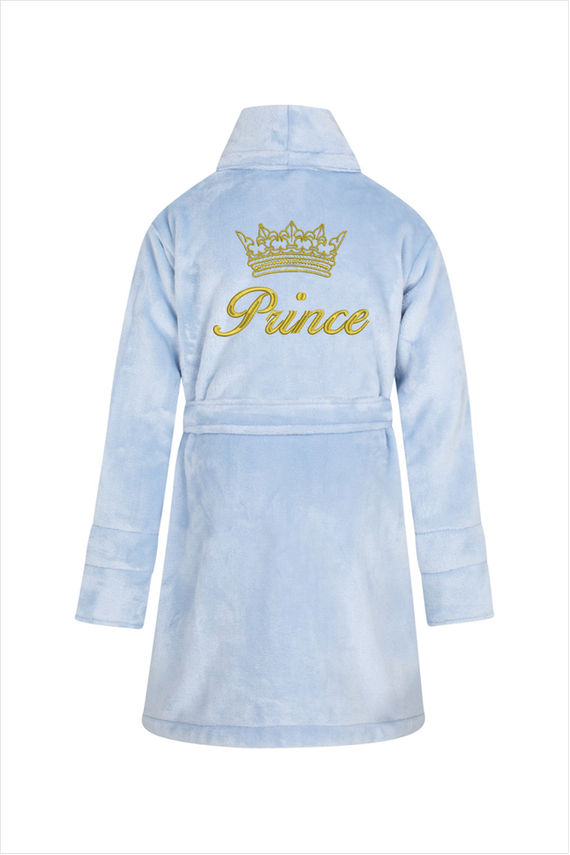 Prince + korona Szlafrok dziecięcy polarowy ByShelly - błękitny/złoty