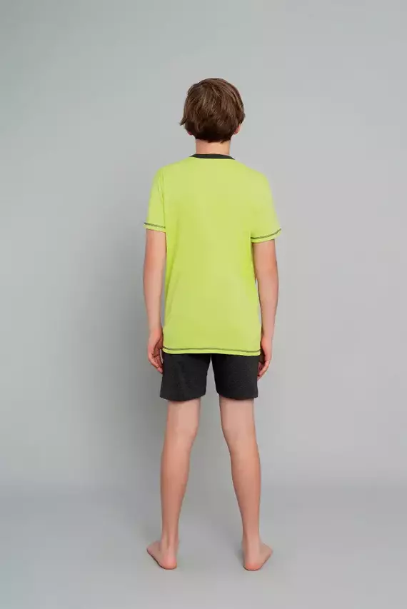 Roger Piżama chłopięca krótki rękaw, spodnie Italian Fashion - limonka/ciemny melanż