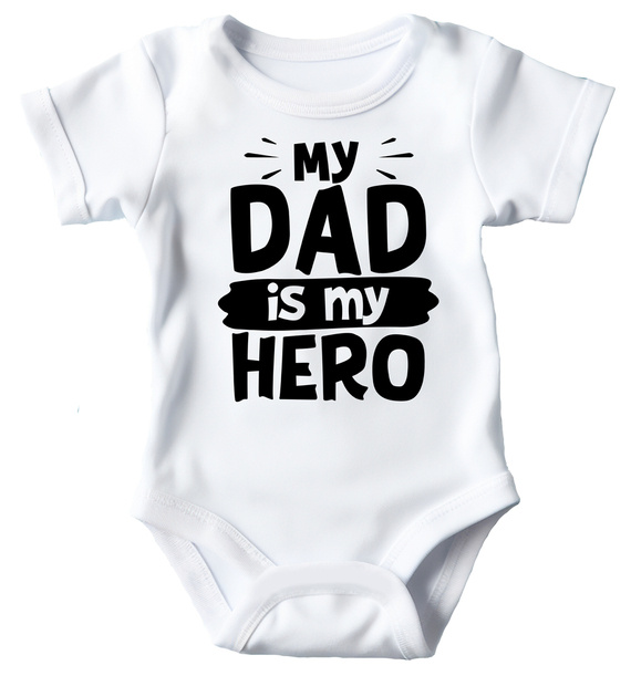 SKU A032 "My dad is my hero" Body krótki rękaw Moocha biały