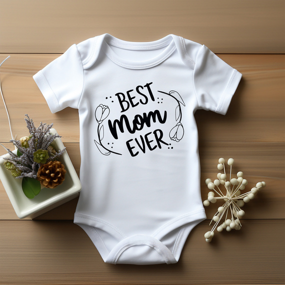 SKU A039 "Best mom ever" Body krótki rękaw Moocha biały