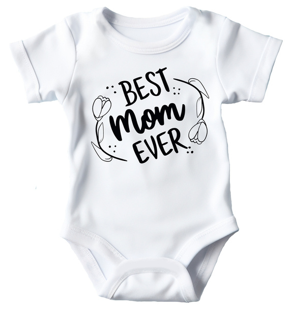 SKU A039 "Best mom ever" Body krótki rękaw Moocha biały