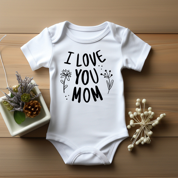 SKU A040 "I love you mom" Body krótki rękaw Moocha biały