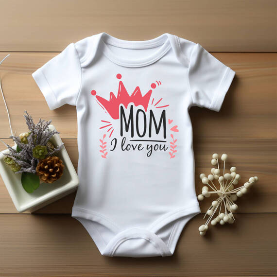 SKU A044 "Mom I love you" Body krótki rękaw Moocha biały