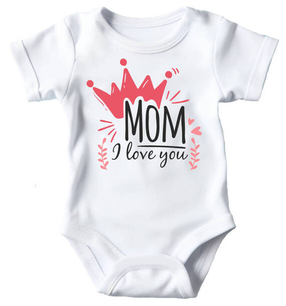 SKU A044 "Mom I love you" Body krótki rękaw Moocha biały