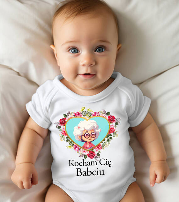 SKU N068 "Kocham Cię Babciu" Body krótki rękaw Moocha biały 