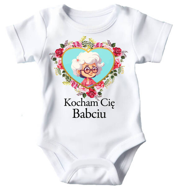 SKU N068 "Kocham Cię Babciu" Body krótki rękaw Moocha biały 