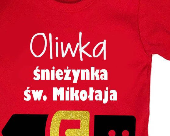 "Śnieżynka Św. Mikołaja z imieniem" Body długi rękaw czerwony