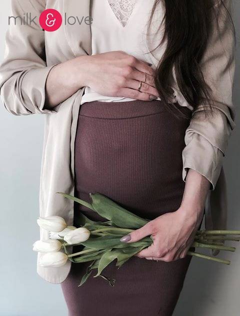 Spódnica ciążowa Tummy z dzianiny w prążki Milk&Love beżowy