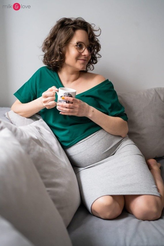 Spódnica ciążowa Tummy z dzianiny w prążki Milk&Love cappuccino