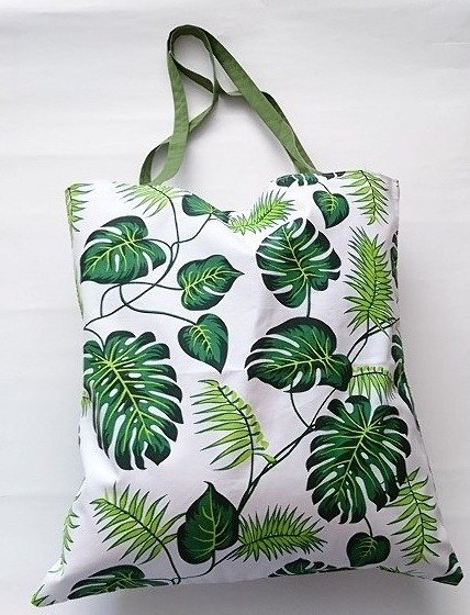 Torba bawełniana na zakupy 37x38 liście monstery szare monstera palmy 178c