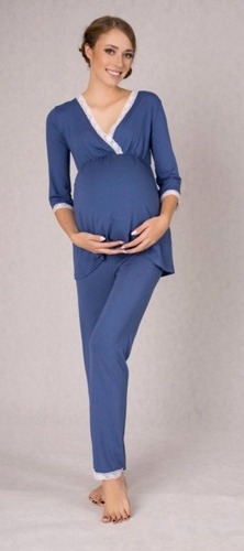 591 Piżama damska ciążowa i do karmienia MIRACLE- blue grey