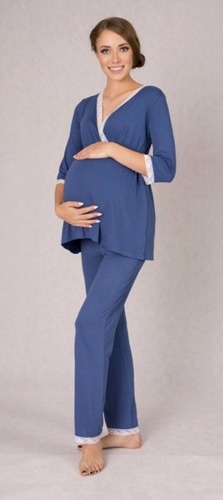 591 Piżama damska ciążowa i do karmienia MIRACLE- blue grey