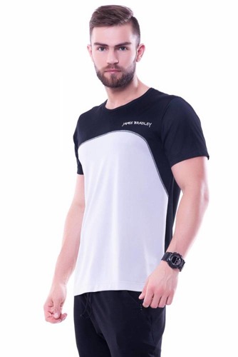 86094 Dwukolorowy T-shirt męski Power Back sportowy James Bradley czarny-biały 