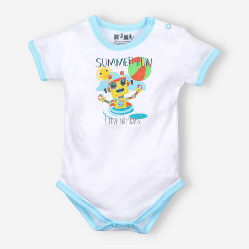 ABN-2932/BIA Summer Robots Body z bawełny organicznej Nini biały 