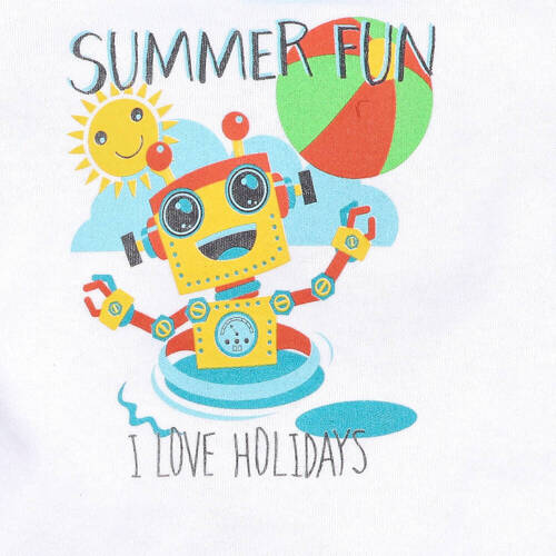 ABN-2937/BIA Summer Robots T-shirt niemowlęcy z bawełny organicznej Nini biały 