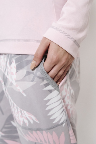 Aloe Piżama Damska długi rękaw, długie spodnie Italian Fashion - różowy/druk 