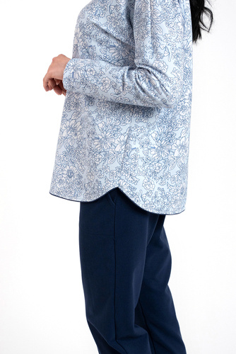 Gracjela Piżama Damska długi rękaw, długie spodnie Italian Fashion - druk niebieski/granatowy