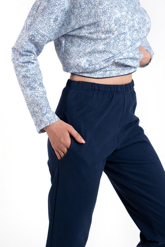 Gracjela Piżama Damska długi rękaw, długie spodnie Italian Fashion - druk niebieski/granatowy