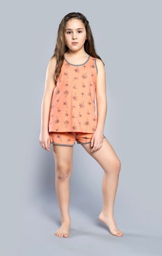 Madera piżama dla dziewczynki szerokie ramiączko,krótkie spodnie - morela 