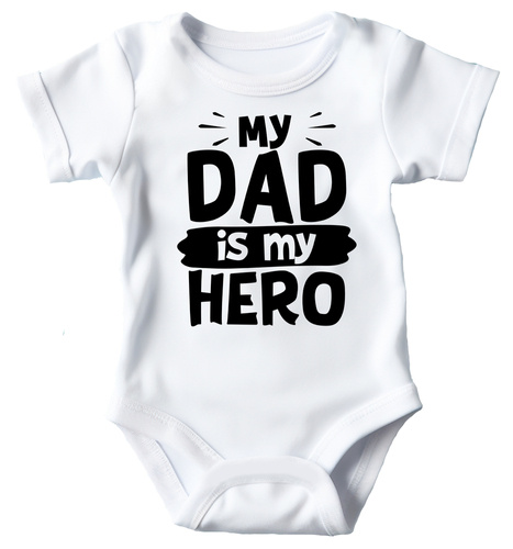 SKU A032 "My dad is my hero" Body krótki rękaw Moocha biały