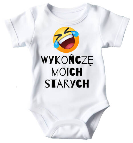 SKU A055 "Wykończę moich starych" Body krótki rękaw Moocha biały