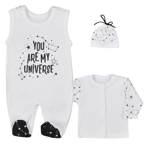 Zestaw śpioch, kaftan i czapka "UNIVERSE" Koala -czarny